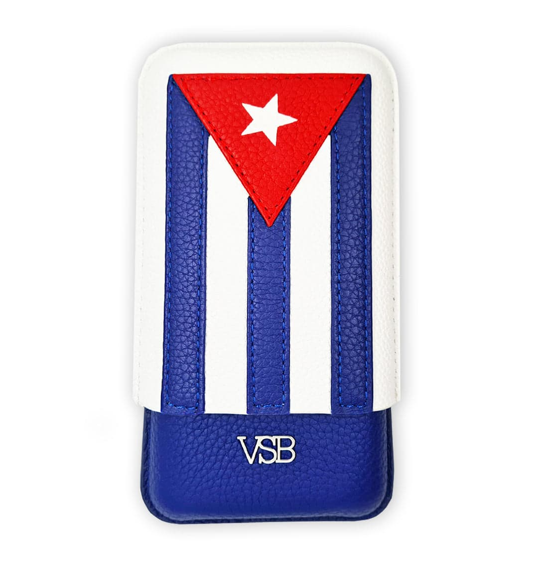 Three Finger Cuban Flag Leather Cigar Case