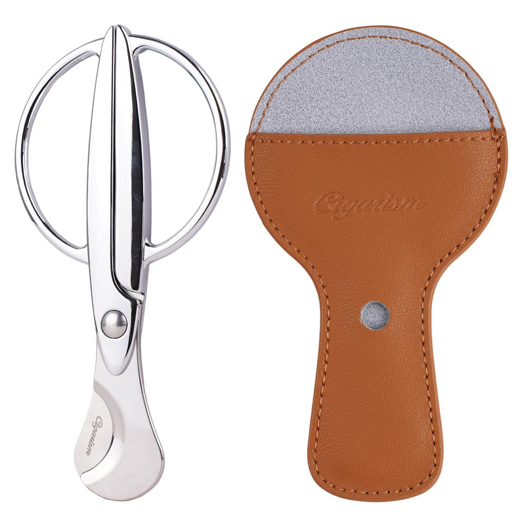 CIGARISM High-end Stainless Steel Blades Round Handle Cigar Cutter Scissors